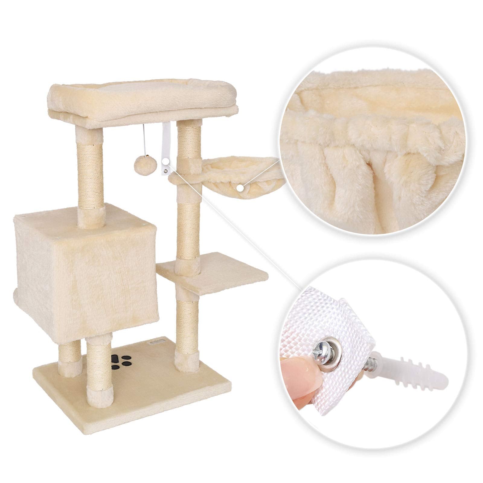 lionto Cat Scratching Post with Sisal, Cave & Plush Ball – 93 cm