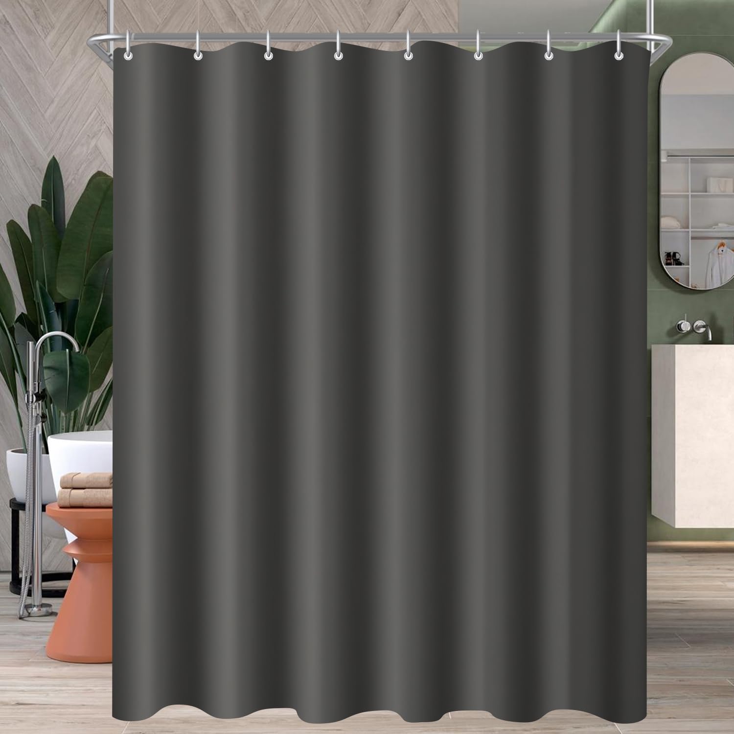Lerores Shower Curtain | Dark Grey Anti-Mould Weighted Hem | 80 x 180 cm