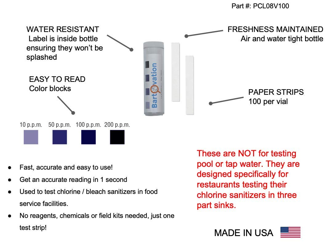 Chlorine Sanitizer Test Strips 10-200 ppm | 600 Count Pack