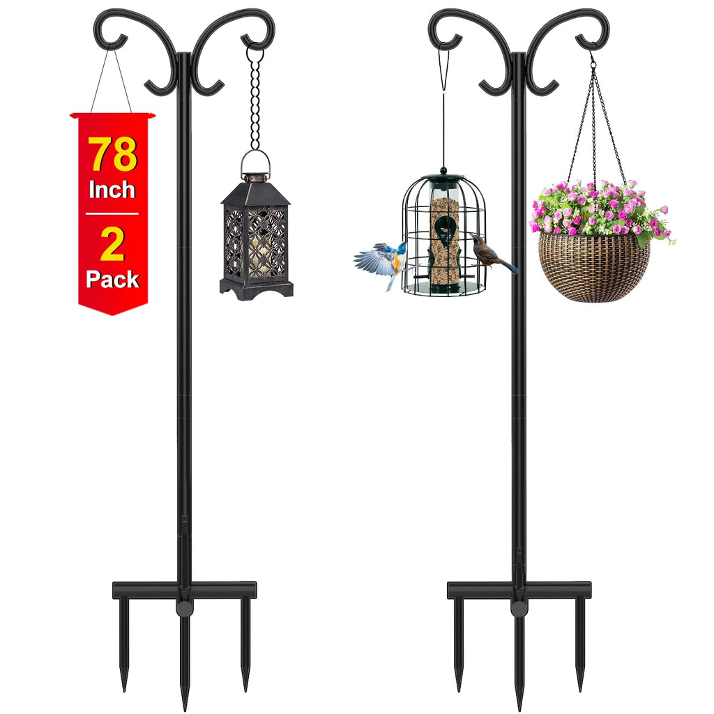 Mutool 78" Adjustable Shepherd Hooks | 2-Pack Heavy Duty Bird Feeder Pole