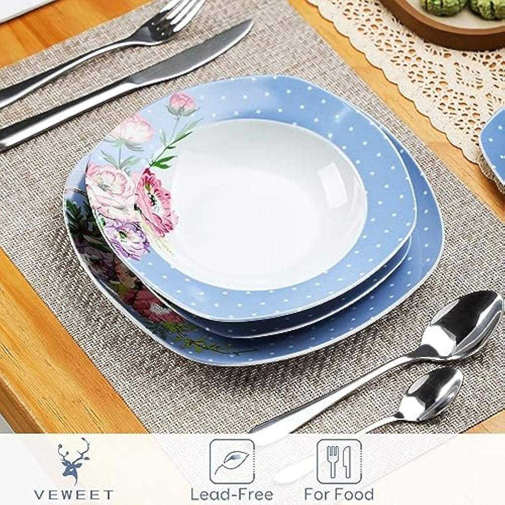 VEWEET Hannah 30-Piece Porcelain Dinner Set | Floral Service for 6