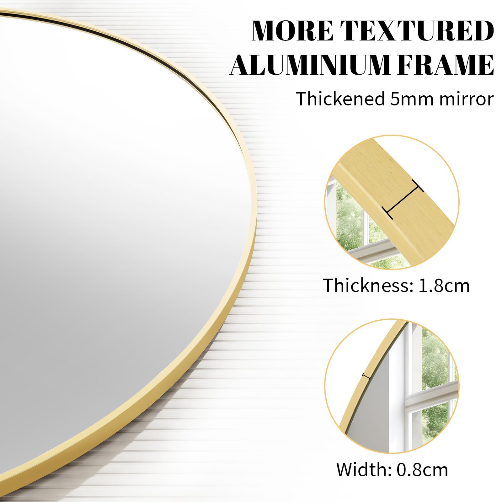 Koonmi 50cm Gold Round Mirror | Aluminum Alloy Frame Wall Mirror
