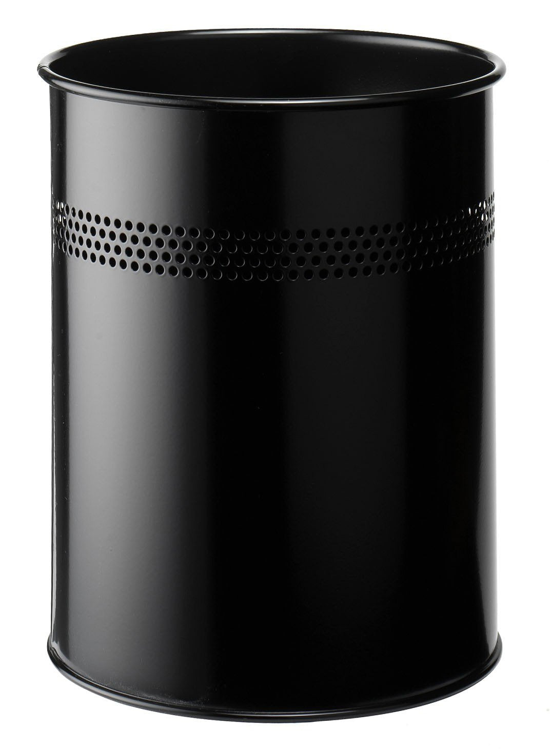 Durable Metal Round Waste Bin Black - 15 Litre Capacity - 30mm Perforated Ring Design - Waste Bin for Bedrooms, Offices, Bathrooms, etc. - image 1