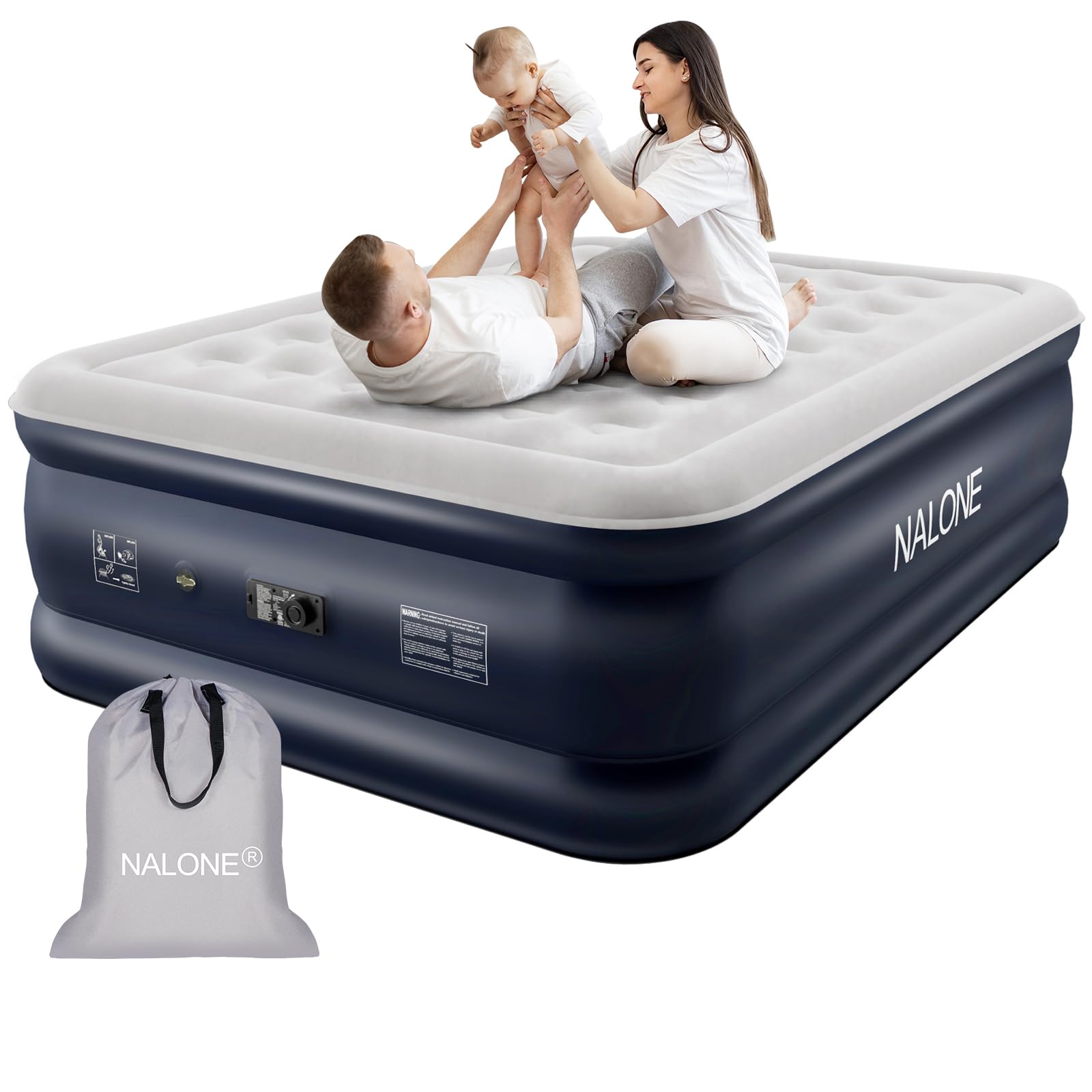 NALONE Queen Air Mattress with Built-in Pump – Self-Inflating Guest Bed