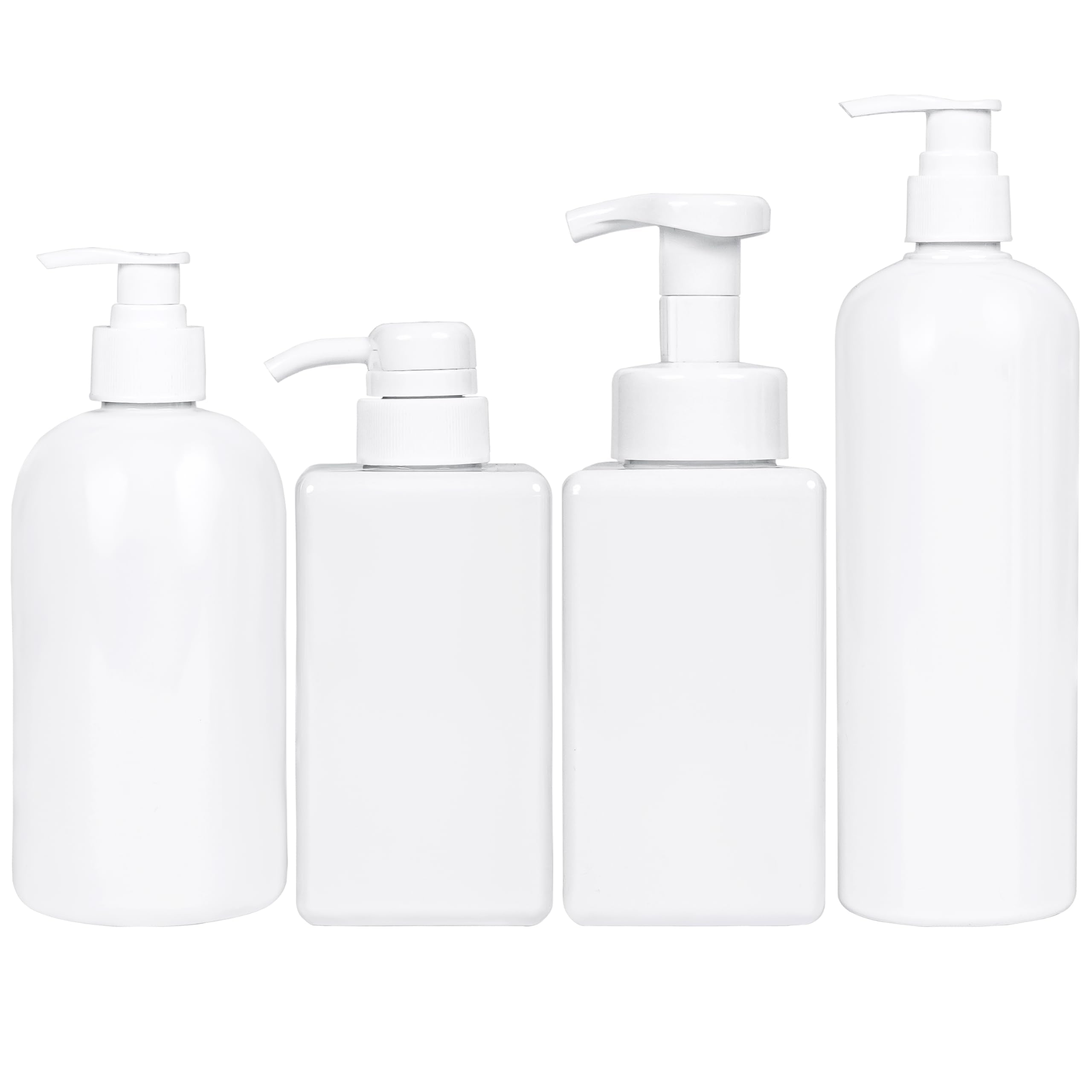 Belle Vous 4 Pack White Refillable Pump Dispenser Bottles for Shampoo & Soap
