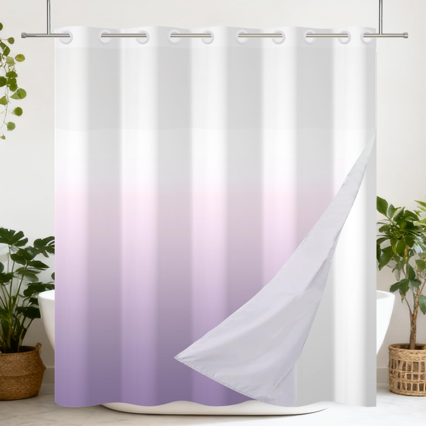 Ttincceer Ombre Purple Shower Curtain | Waterproof Polyester with Liner