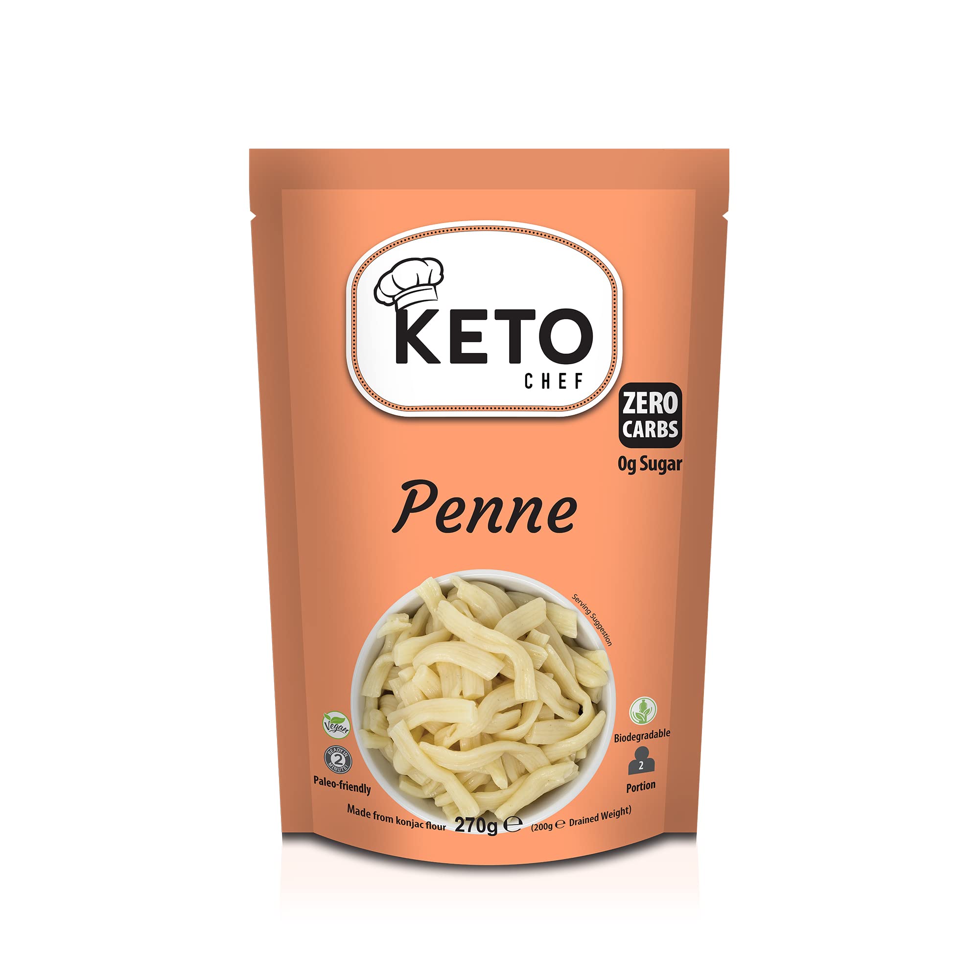 Keto Chef Konjac Penne Pasta – Vegan Shirataki Noodles, 270g (Pack of 6)