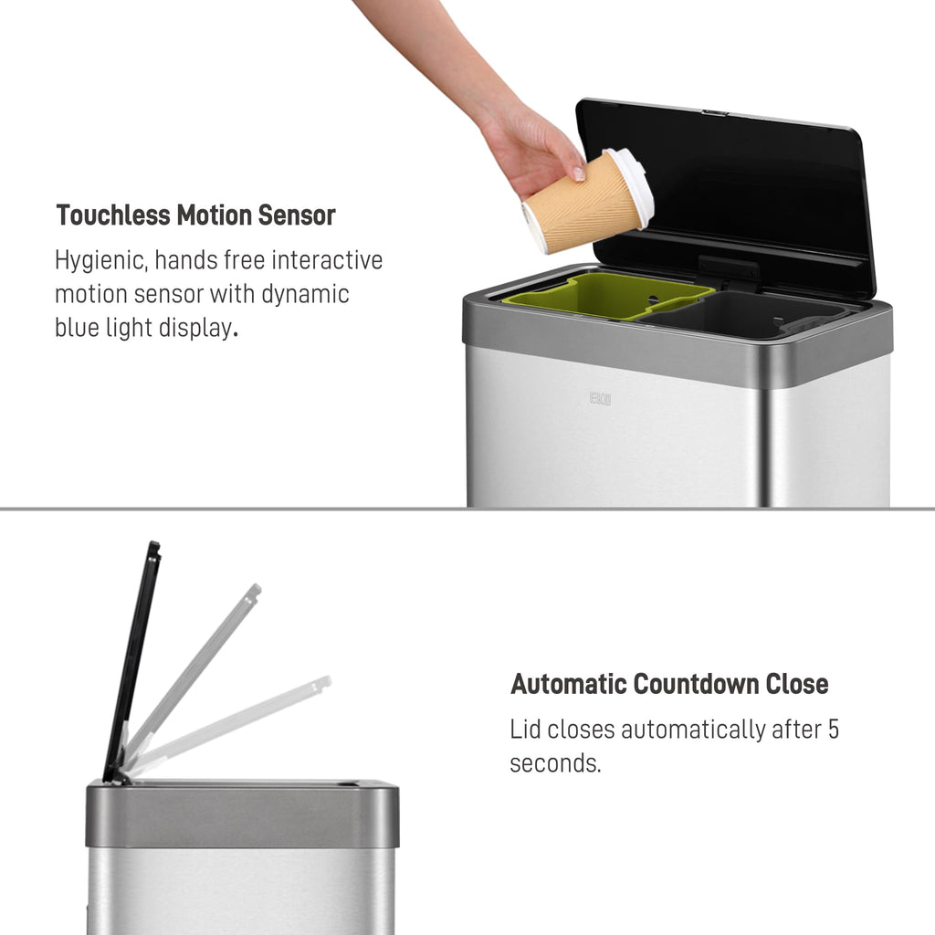 EKO Mirage X Sensor Bin | 40L Dual Compartment Stainless Steel