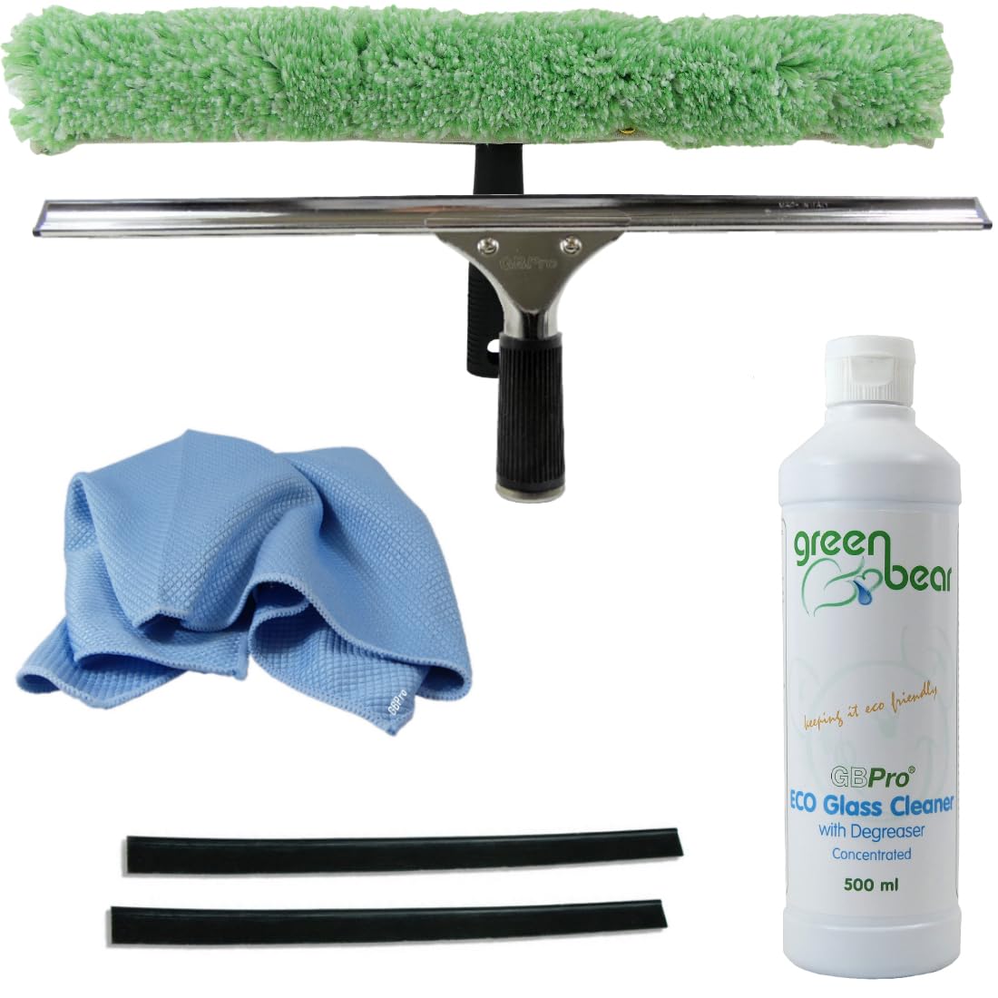 GBPro 45cm Professional Window Squeegee Kit with Eco Cleaner & Cloth