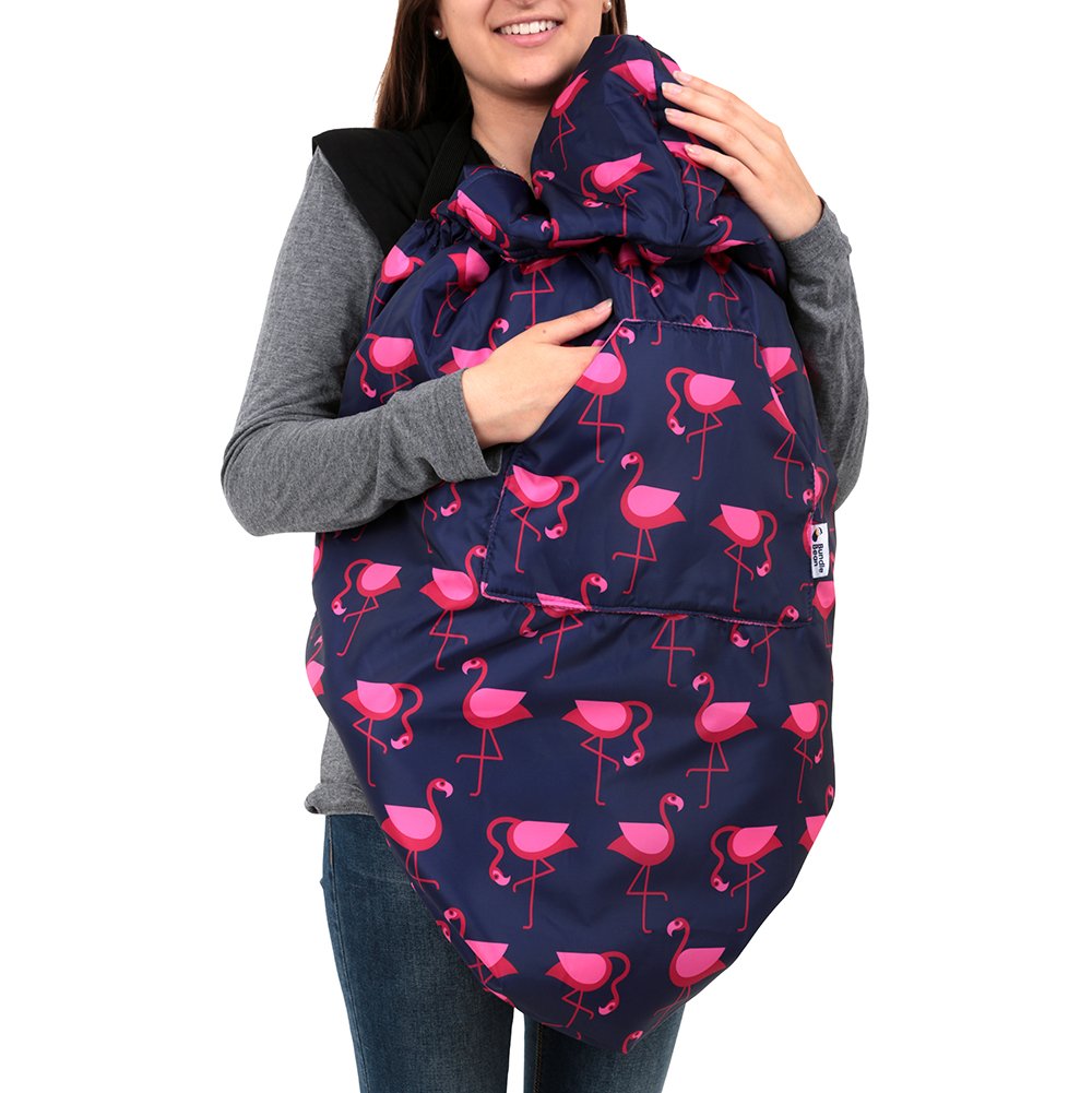 BundleBean Waterproof Baby Carrier Cover – Fleece Lined Navy Flamingo