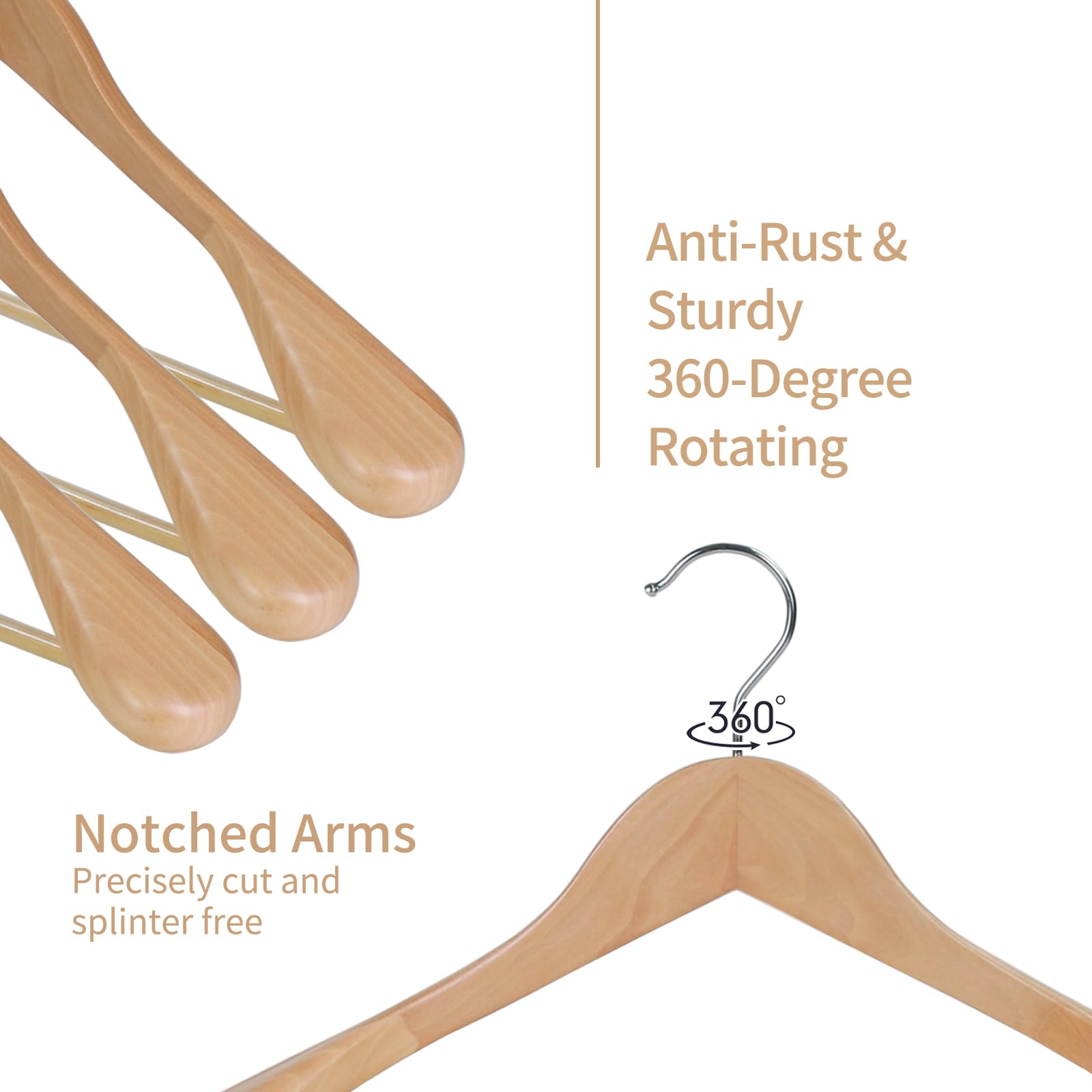 Hangerman Natural Wooden Suit Hangers | Wide Shoulder 10-Pack