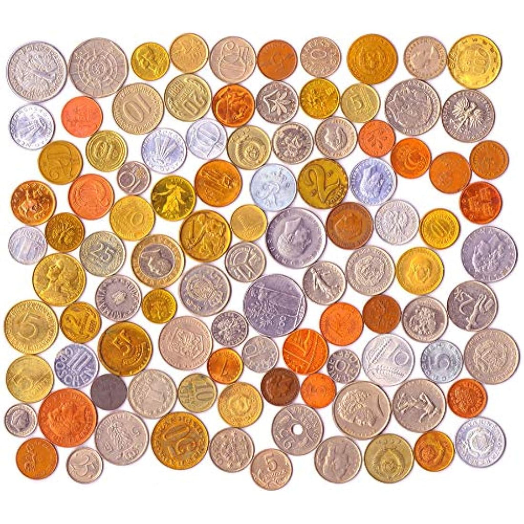 100 World Coins Set | Foreign Currency with Vintage Bag