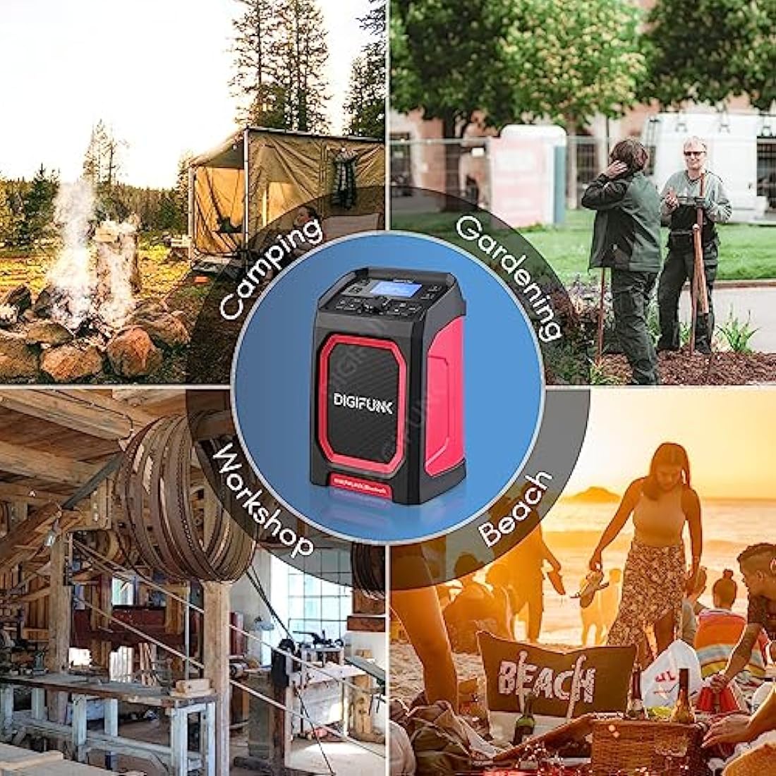 DigiFunk DAB+ Work Site Radio - IP65 Waterproof Bluetooth Speaker - Red