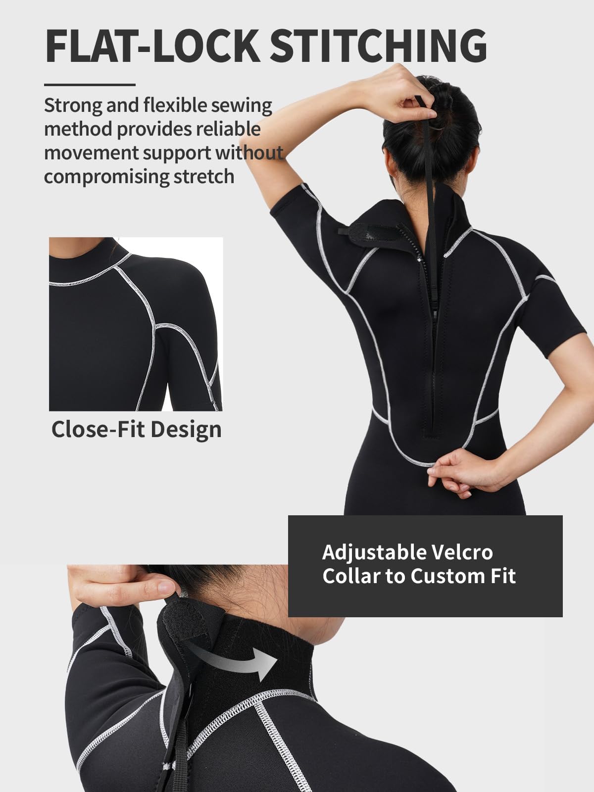 Owntop Women's 3/2mm Shorty Wetsuit | Neoprene Back Zip Diving Suit
