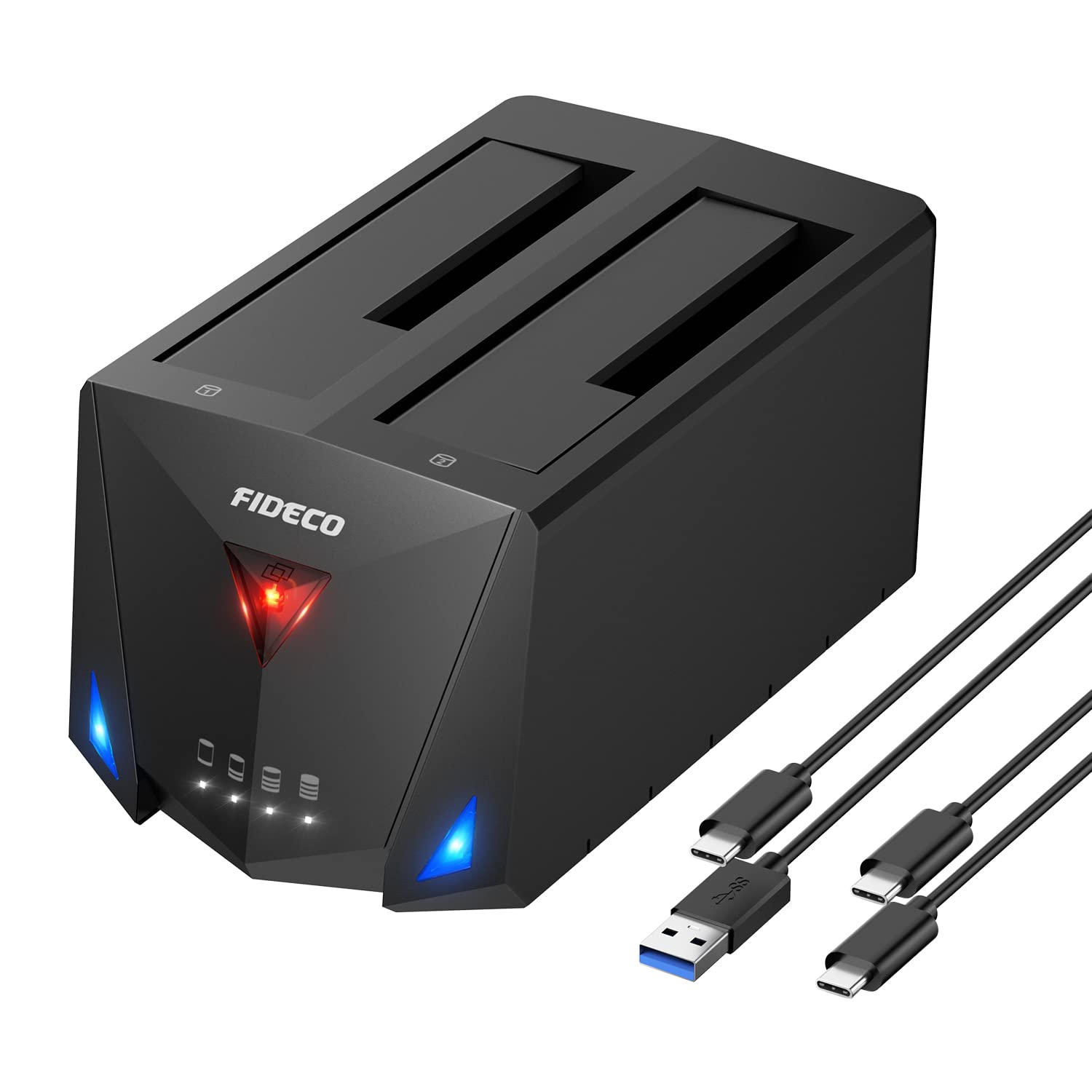 FIDECO Dual Bay Hard Drive Docking Station | USB 3.2 SATA HDD SSD Reader