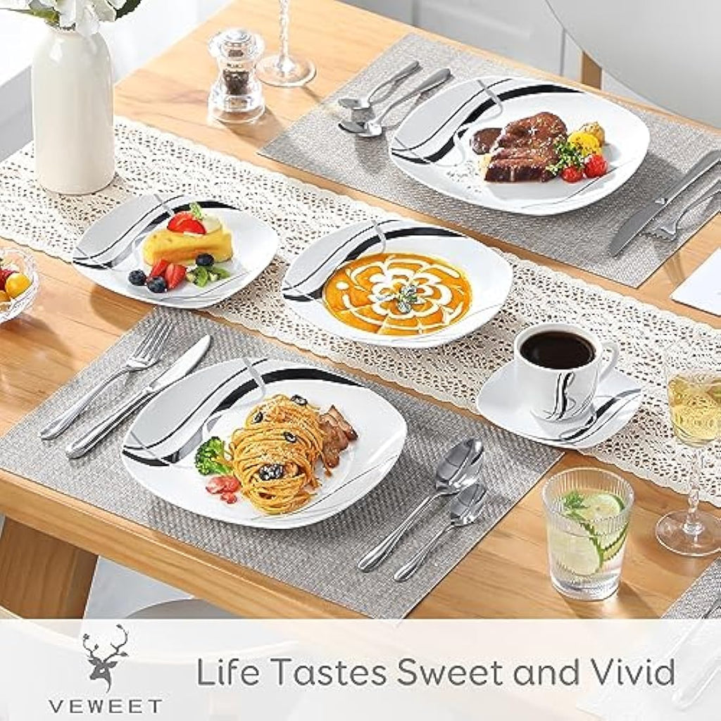 VEWEET Fiona 30-Piece Porcelain Dinnerware Set | Ivory White Service for 6