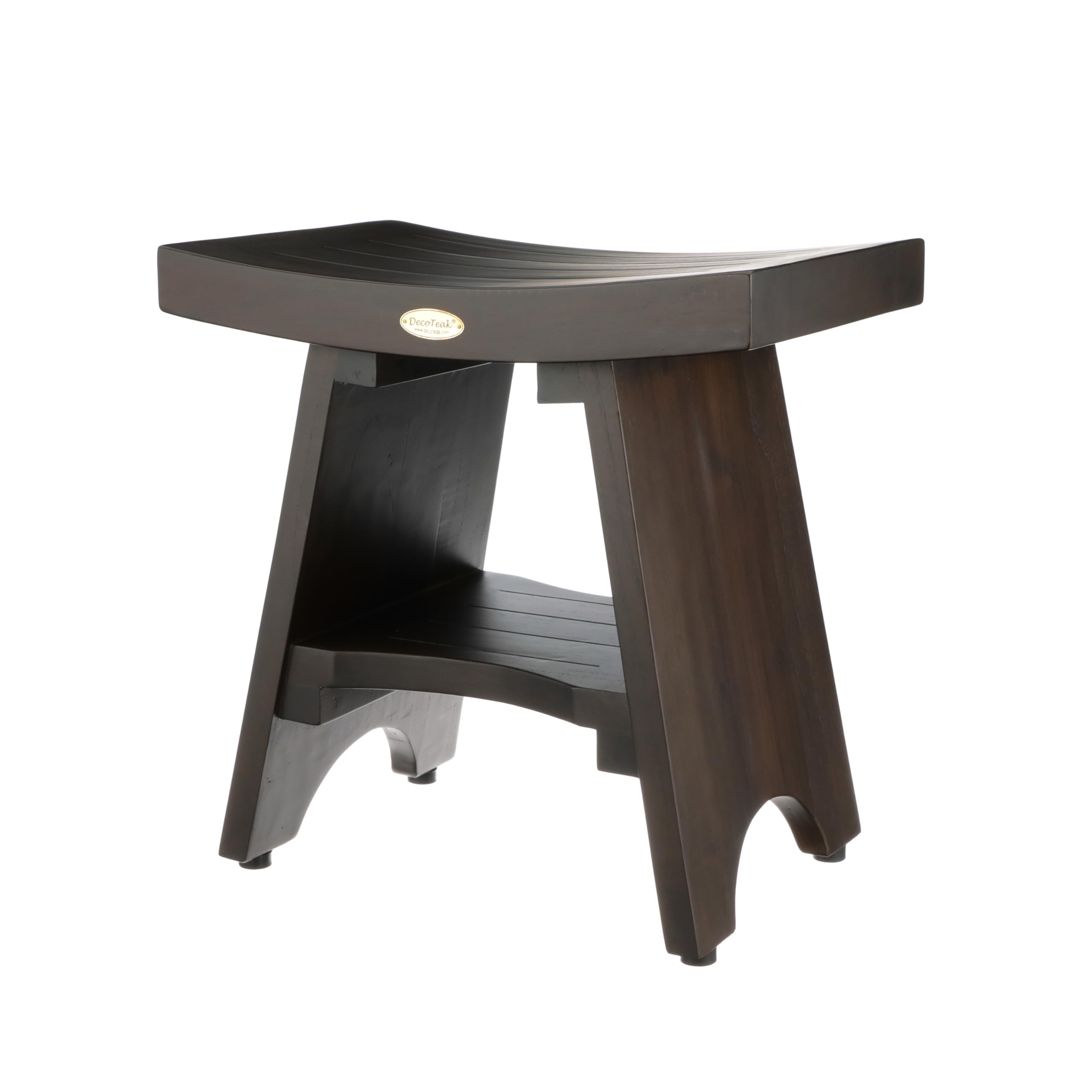 DecoTeak Serenity 18" Teak Shower Bench – Eastern Style Stool with Shelf