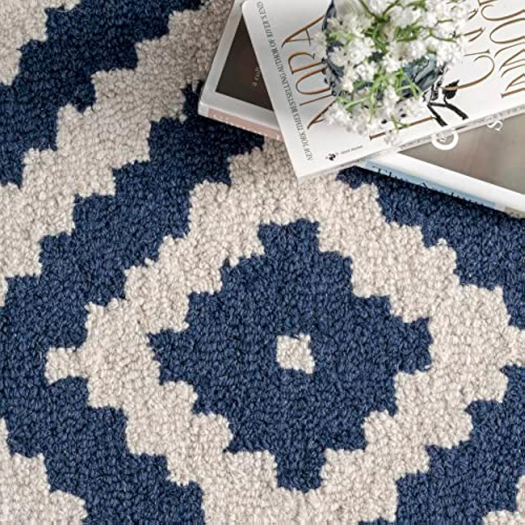 nuLOOM Kellee Geometric Wool Rug – Hand Tufted Navy Accent Rug, 2x3