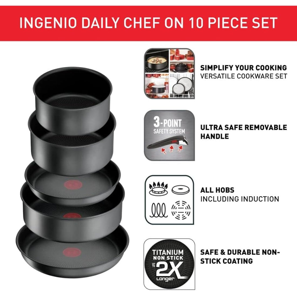 Tefal Ingenio Daily Chef 10-Piece Non-Stick Induction Pan Set – Grey