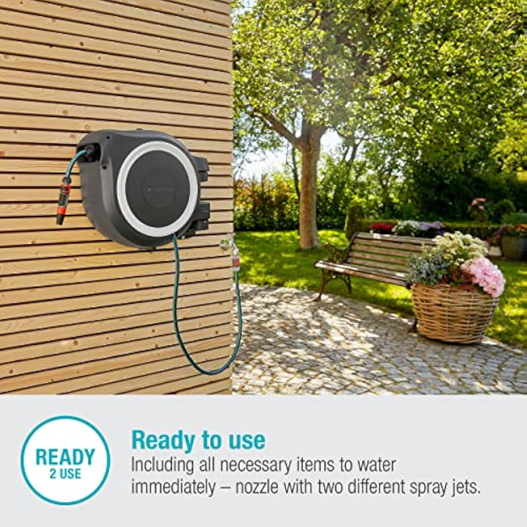 Gardena RollUp L Wall-Mounted Hose Box | 30m Retractable Reel - White