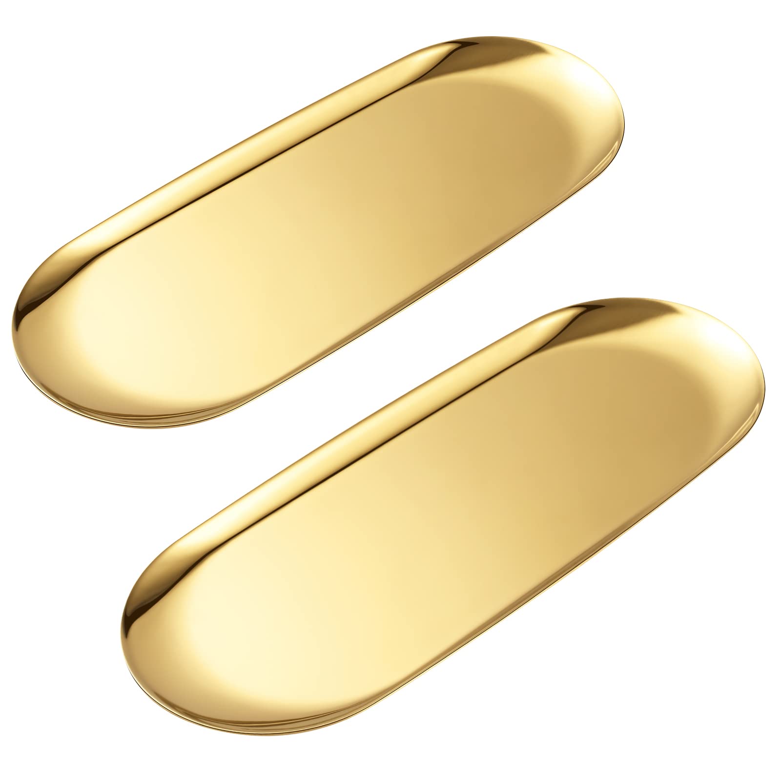 Luvtree Set of 2 Oval Gold Stainless Steel Trays – Mirror Polished 30cm