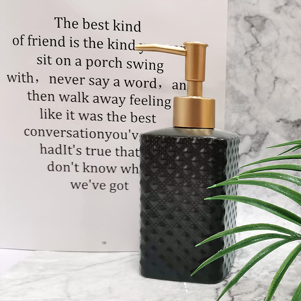 Gold Soap Dispenser, Ceramic Lotion Pump Bottle with Vintage EmbossBlack