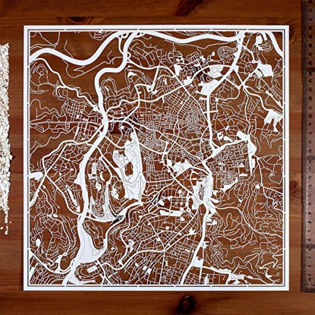 Jerusalem Paper Cut Map Art - White Wall Decor 30x30 cm