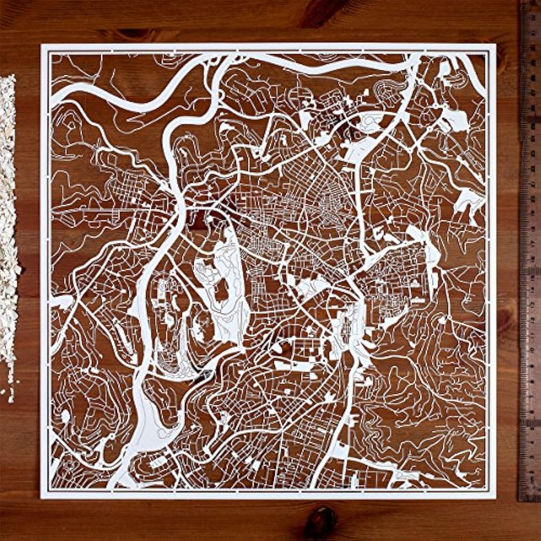 Jerusalem Paper Cut Map Art - White Wall Decor 30x30 cm