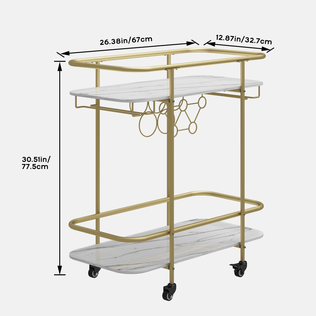 DAWNYIELD 2 Tier Mobile Bar Serving Cart, Drinks Trolley on Wheels, Gold - image 2