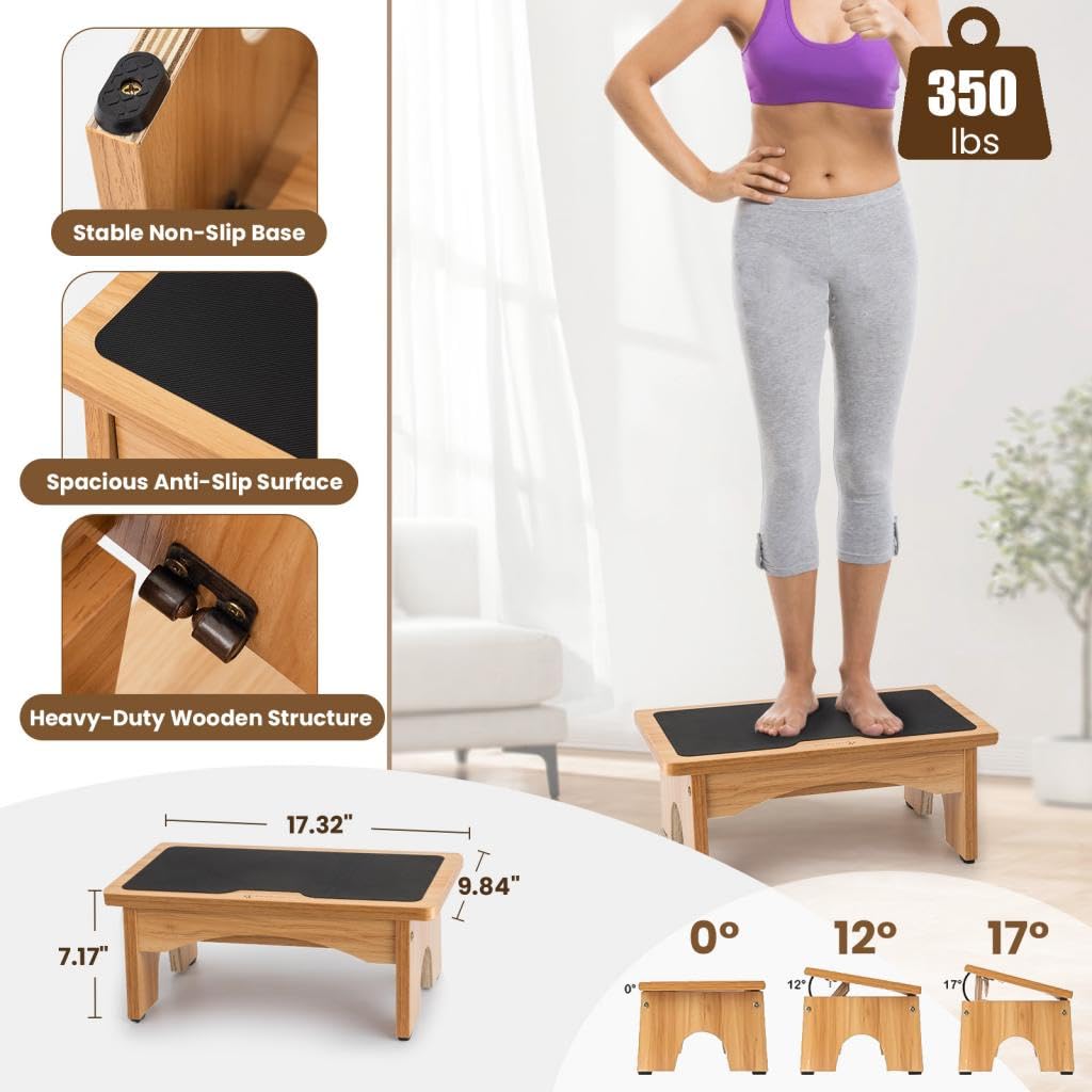 StrongTek Adjustable Under Desk Foot Rest | Ergonomic Wood Step Stool
