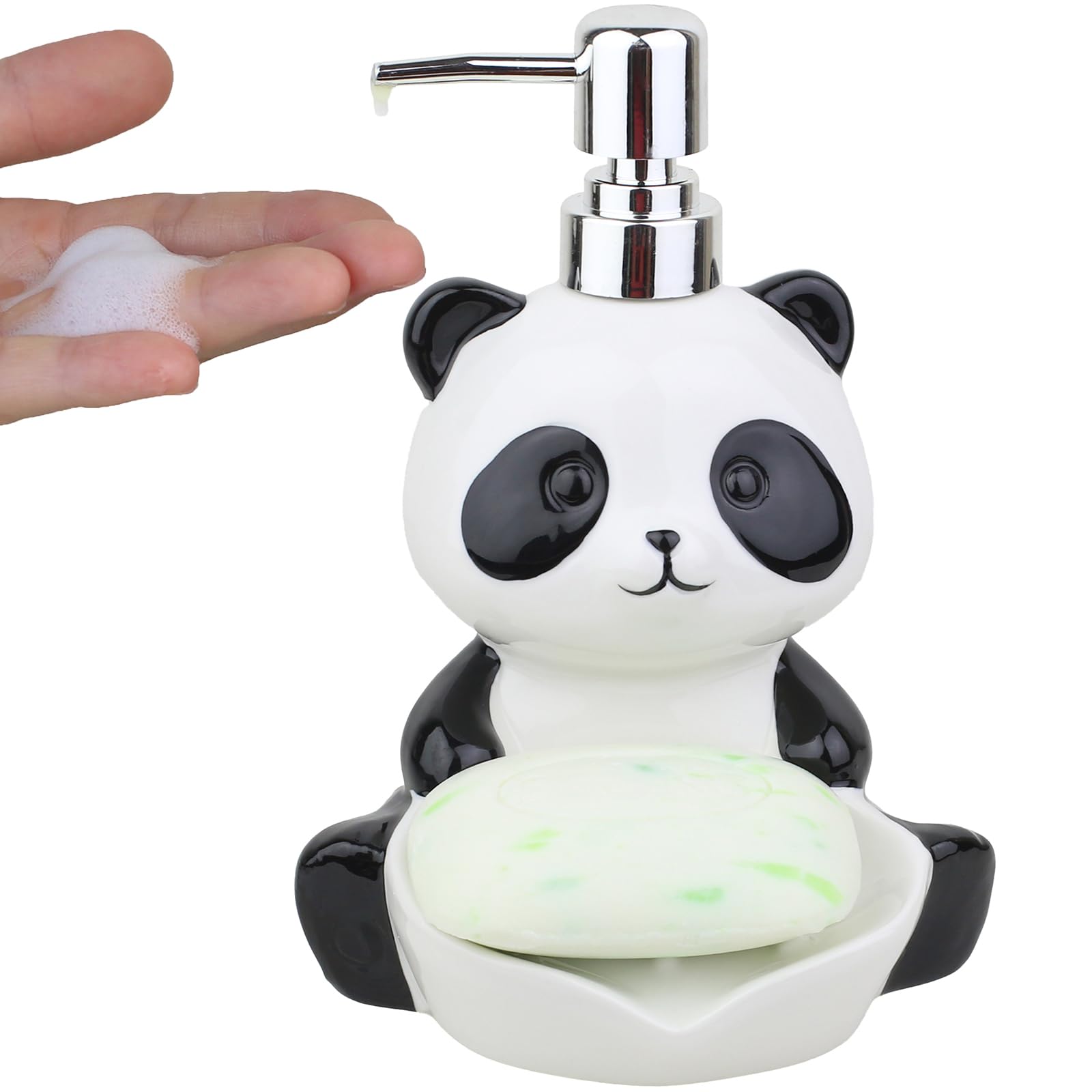 Panda Ceramic Soap Dispenser & Dish Set |  Animal Hand Bottle