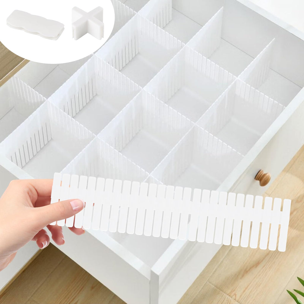Tomoyuki 24pcs Drawer Dividers Adjustable, Drawer Organiser - White - image 1