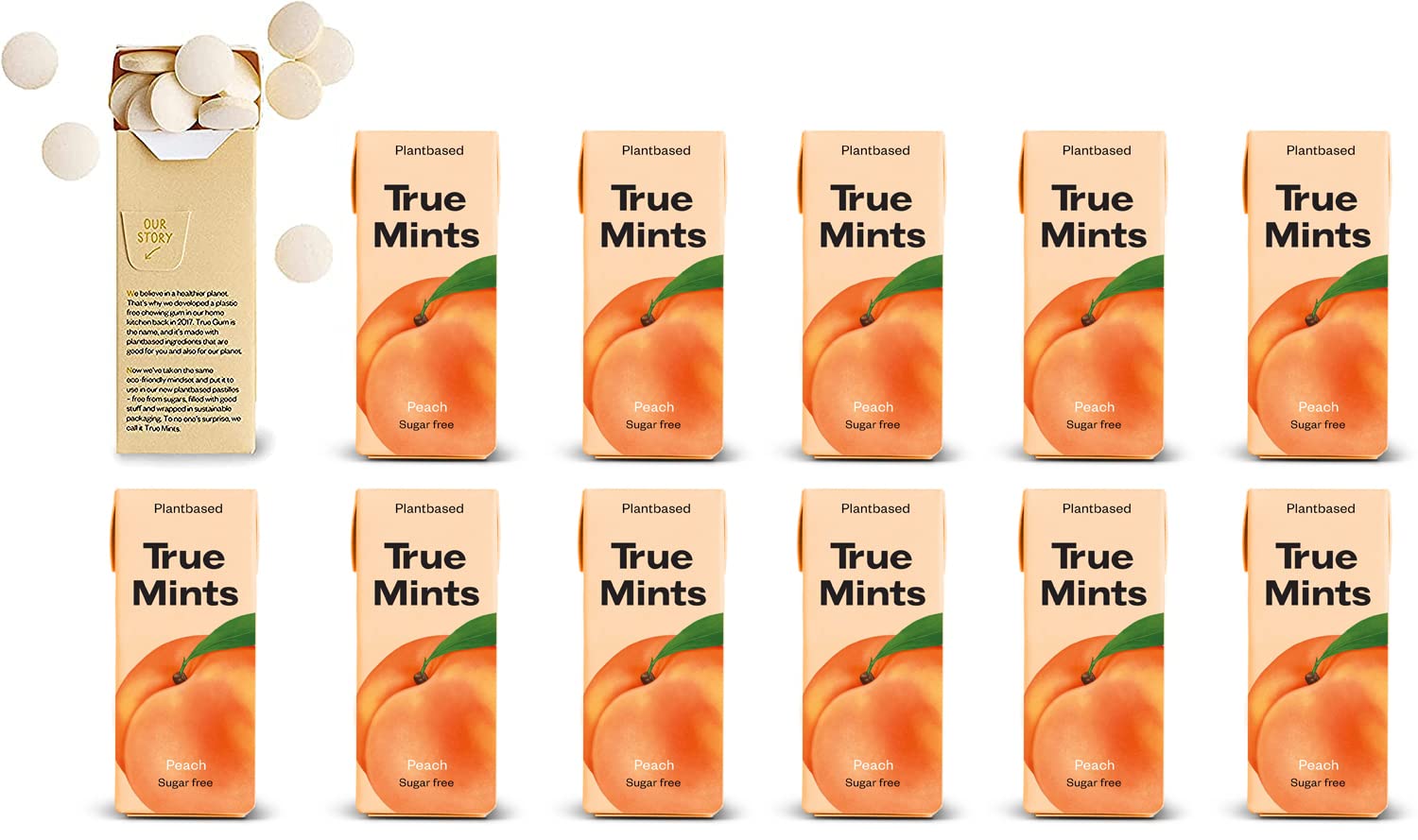 True Mints Peach Sugar Free Xylitol Mints – Plant-Based (12-Pack)