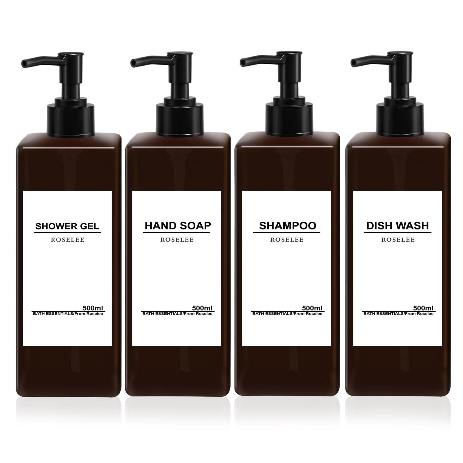Jolof Store 4-Pack 17oz Refillable Soap Dispenser Set with 32 Labels
