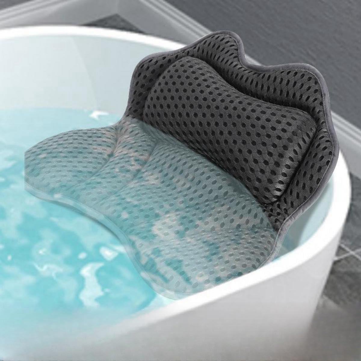Jolof Store 4D Air Mesh Bath Pillow – Ergonomic Neck & Back Support, Grey