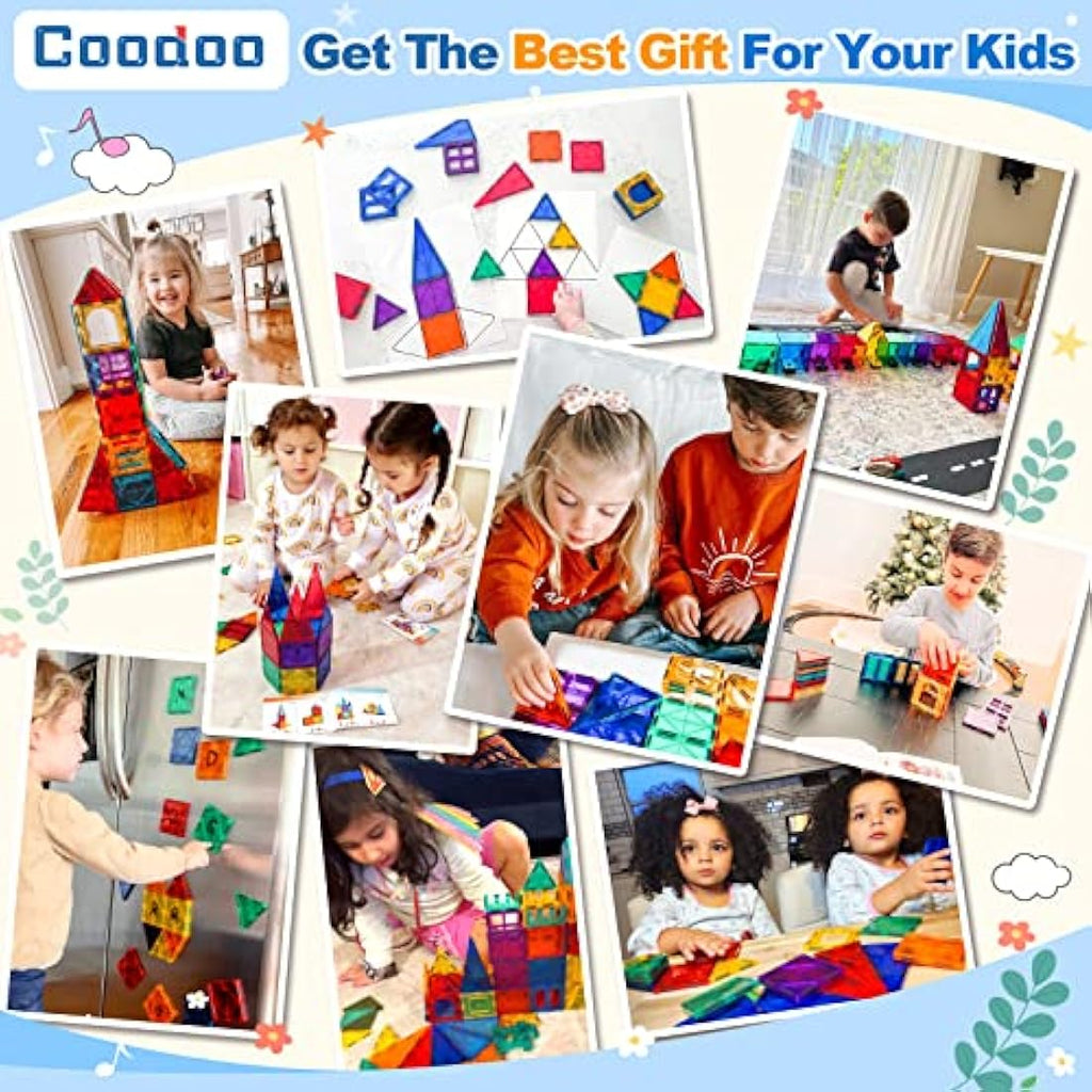 Jolof Store 100PCS Magnetic Tiles STEM Building Set with 2 Cars