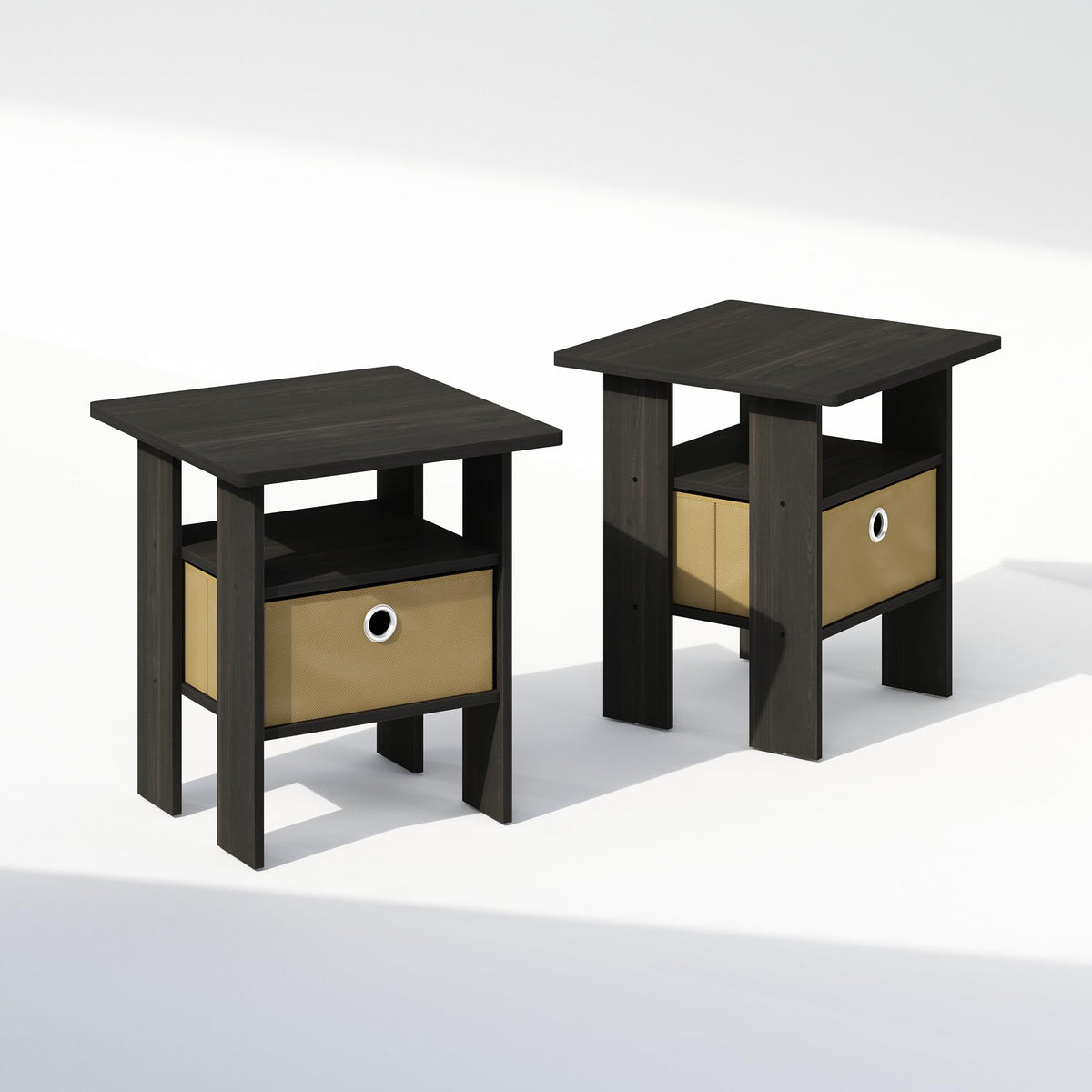 Furinno TIDUR Set of 2, Bedside Table with Storage Bin, Espresso - image 5