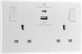 BG Electrical 45W Double Wall Socket | Fast Charge USB A & C | White
