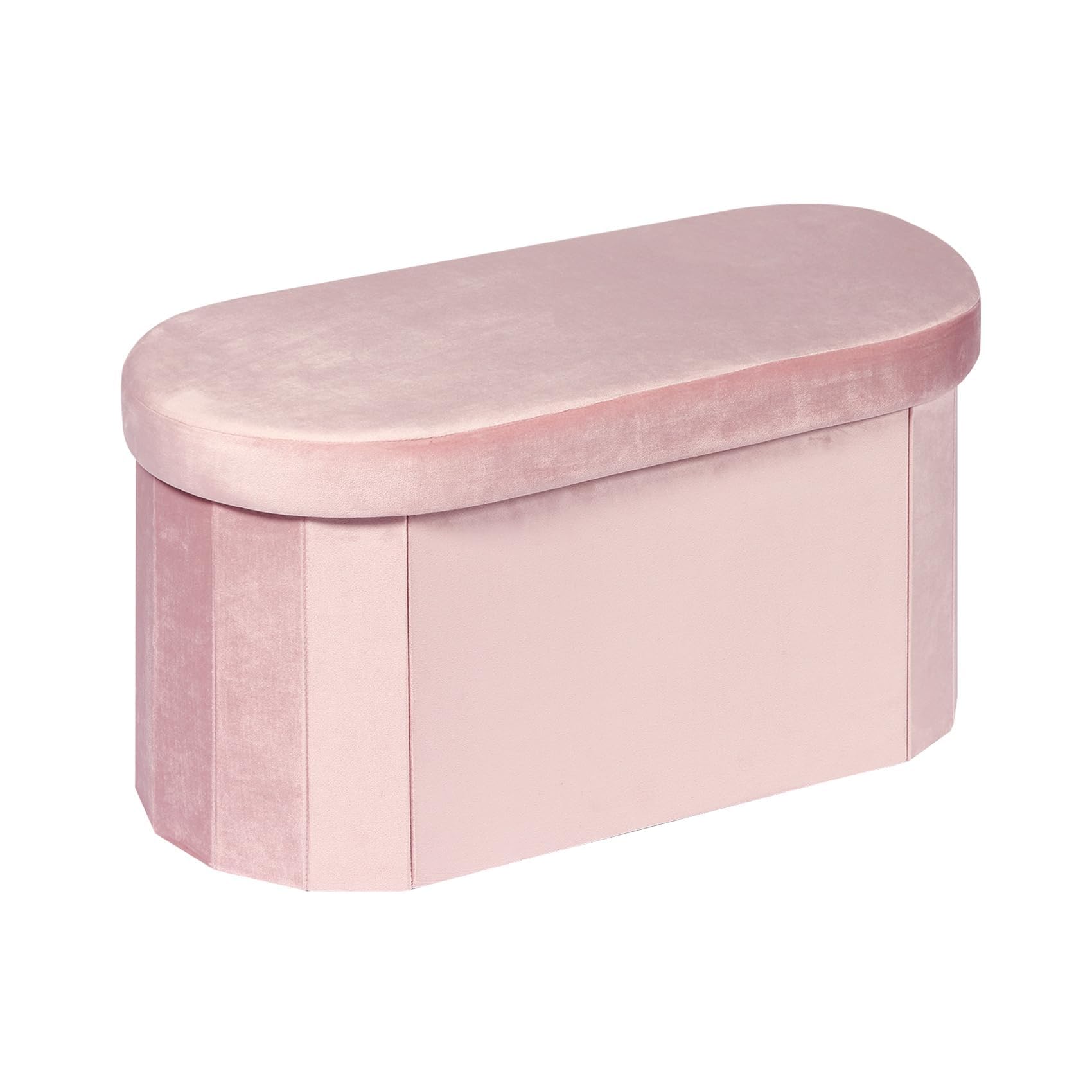 Bonlife Pink Velvet Ottoman Storage Bench | Foldable Oval Toy Box