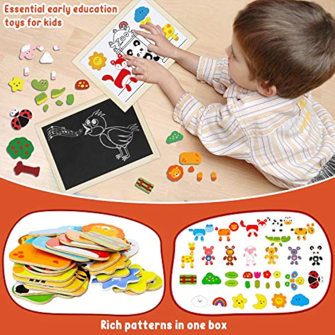 COOLJOY Wooden Magnetic Puzzle | 100+ Piece Educational Drawing Board