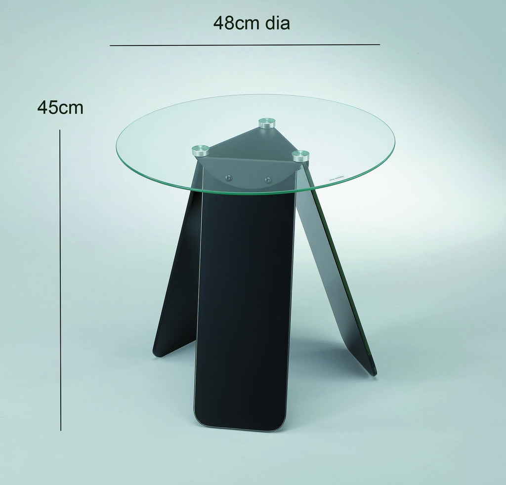ASPECT Asti Round Side/Laptop/End/Coffeee Table Glass Top Base, Tempered, Clear/Black, 48 diameter x 45H cm