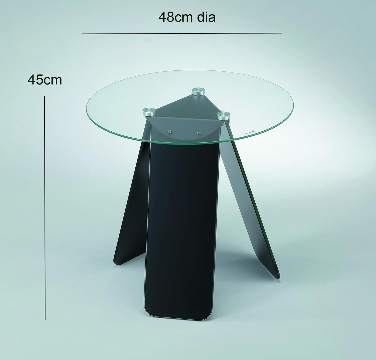 ASPECT Asti Round Side/Laptop/End/Coffeee Table Glass Top Base, Tempered, Clear/Black, 48 diameter x 45H cm