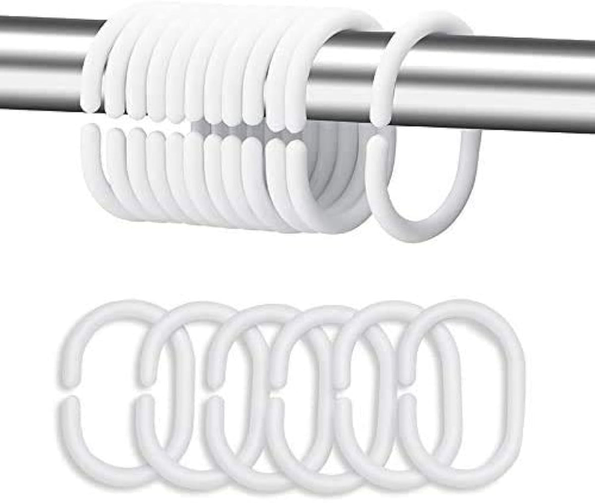 Plastic Shower Curtain Rings Hooks for Bathroom Shower Window Rod 24 Pack White - image 1