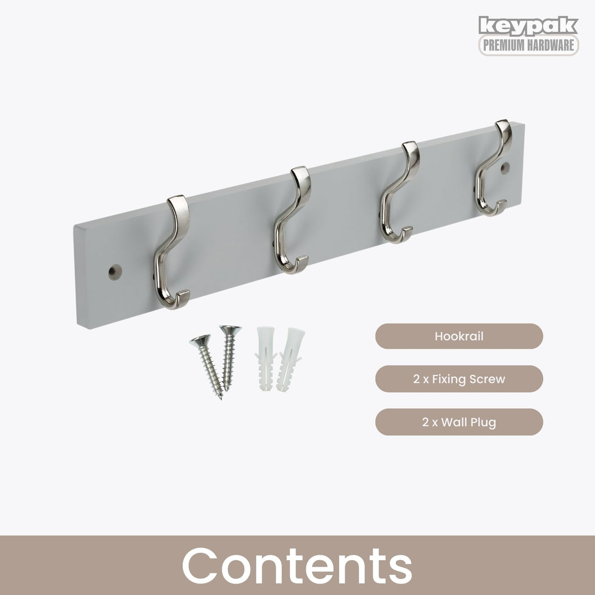keypak Wall-Mounted Coat Rack – 4 Nickel Hooks on Stylish 38cm Grey Wood - image 4