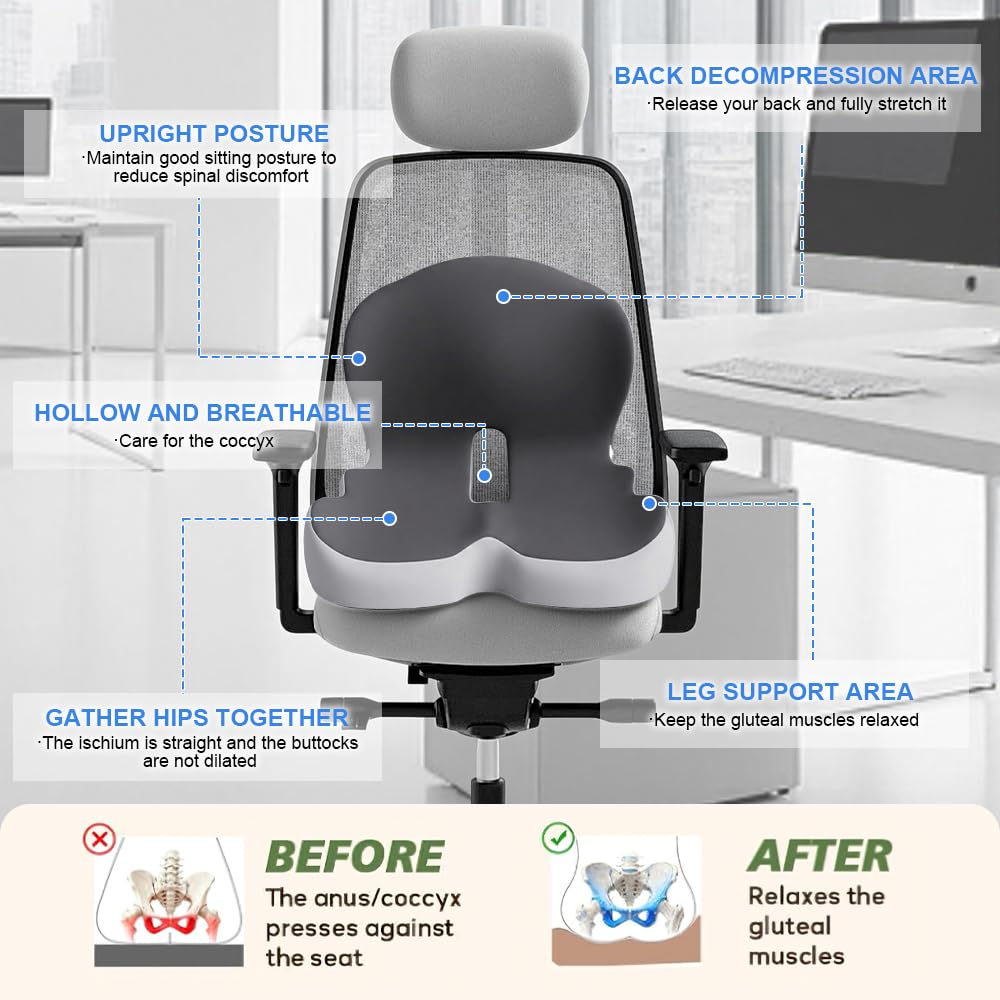 Ergonomic Memory Foam Seat Cushion for Office Car Gaming Chairs Dark Gray - image 2