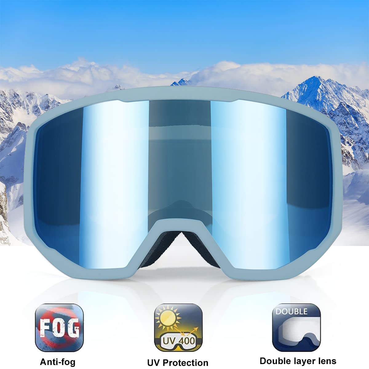 EXP VISION OTG Ski Goggles – Anti-Fog UV400 Snowboard Goggles, Blue