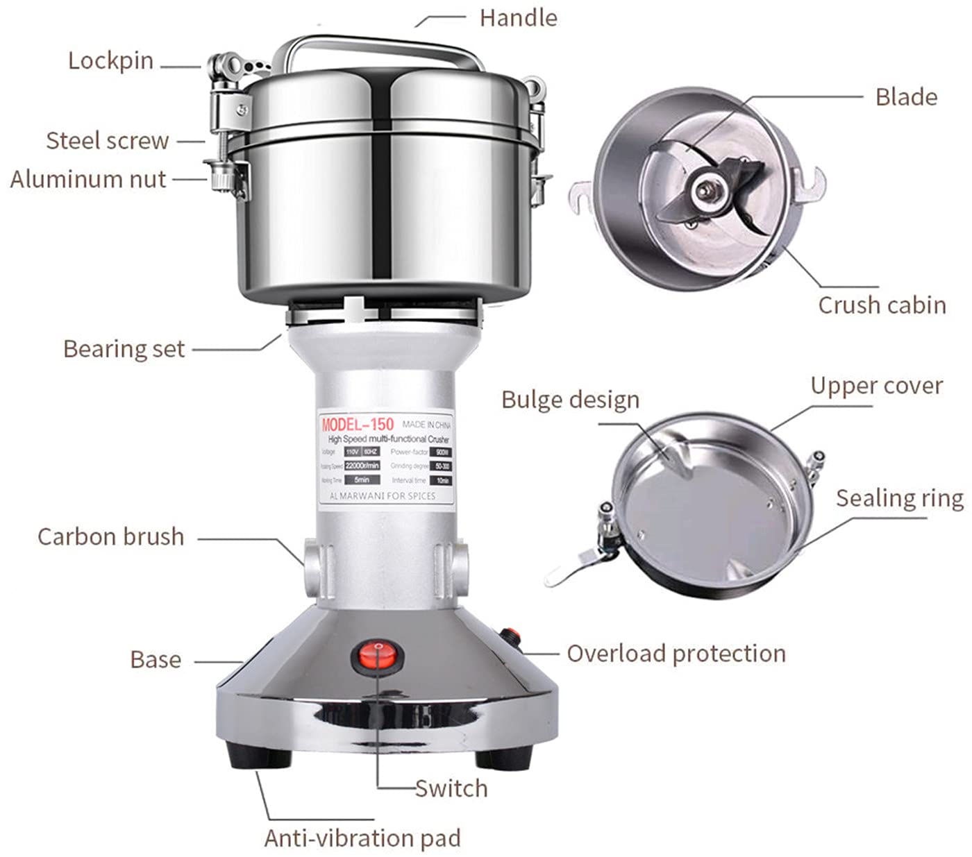 LEJIEYIN Electric Grain Grinder | 150g Stainless Steel 900W Spice Mill