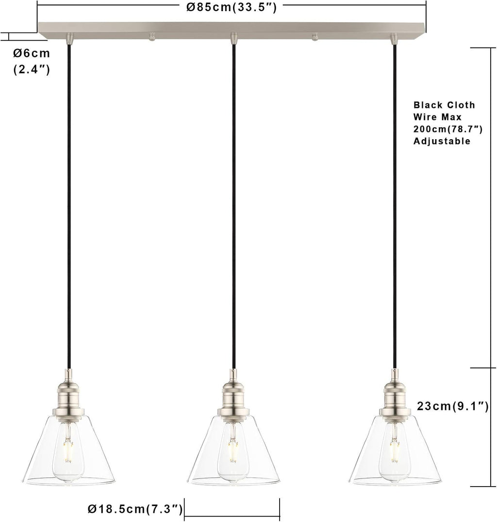 Phansthy Industrial 3-Light Pendant Light | Adjustable Glass Ceiling Lamp