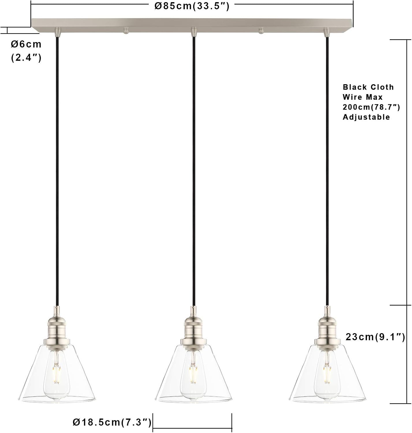 Phansthy Industrial 3-Light Pendant Light | Adjustable Glass Ceiling Lamp