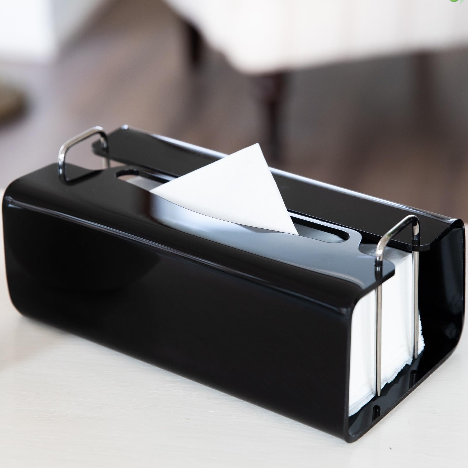 Acrylic Tissue Box Holder – Modern Glossy Black & Silver Metal
